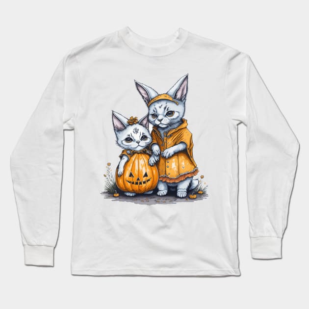 Kittens celebrating Halloween Long Sleeve T-Shirt by Maria Murtaza